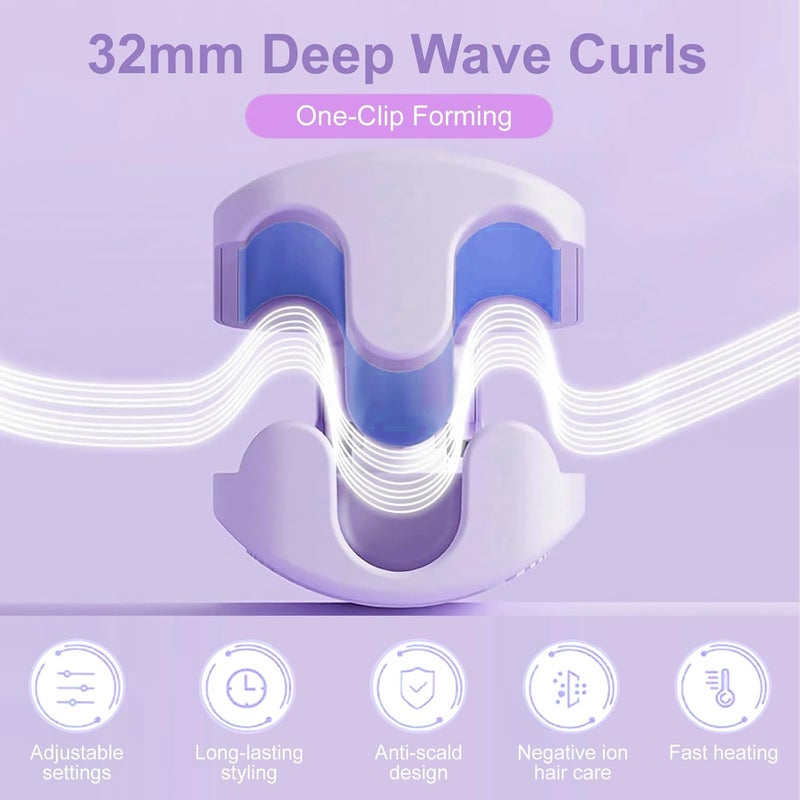 UJIO Hair Crimper for Women, 3 Barrel Beach Waver Curling Iron with 4 Temp Adjustable, Dual Voltage, Anti-Scald, Travel Lock, Fast Heating Crimper Hair Tool for All Hair Types (Purple) - Image 2